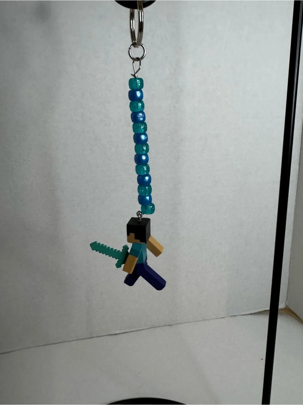Kids Blue Beaded Minecraft-Inspired Keychain